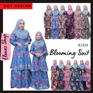 Baju  Kurung BLOOMING SUIT KIDS Dress Muslimah Sedondon Ibu Anak Bercorak Bunga  Kain Kembang Sky Bl