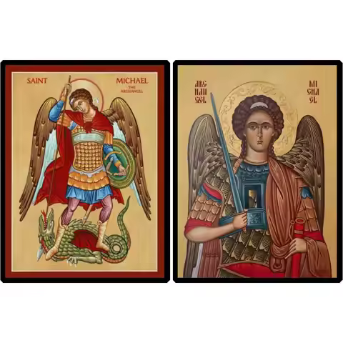 Greek Orthodox St. Michael the Archangel Defender Icon Canvas Print HD Slaying Dragon Byzantine Wall