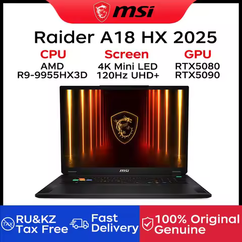 2025 MSI Raider A18 HX Gaming Laptop 18 Inch Mini LED 4K 120Hz UHD+ Screen Netbook AMD R9-9955HX3D 6