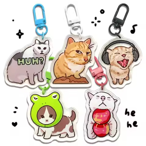 Keychain for Cat Meme Funny Cute Gifts for Kitty Lovers Huh Cat Mr. Fresh Headphones Frog Hat Two Ap