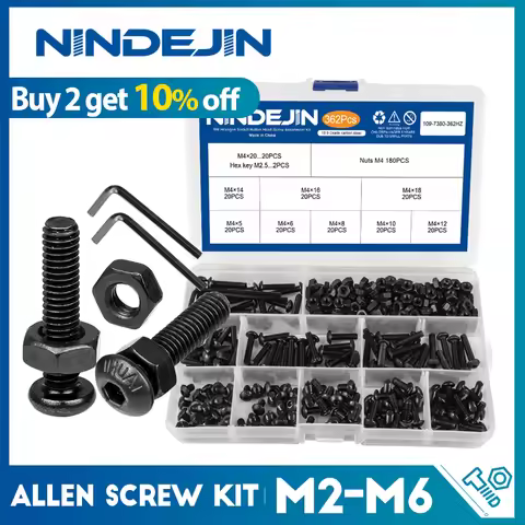 NINDEJIN hex hexagon socket button head screw nut carbon steel m2 m2.5 m3 m4 m5 m6 allen round head