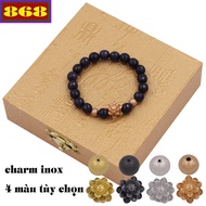 SA 8mm sapphire bead bracelet - 2-ball stainless steel lotus charm bracelet VLSGHSHB8