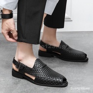 Men Casual  Leather Shoes Retro Luxury Formal Shoes Englend Hollow Fashion Bussiness Sandals Shoes B