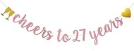 Cheers to 27 Years Banner, Pre-Strung,Rose Gold Glitter Paper Garlands for 27th Birthday/Wedding Ann