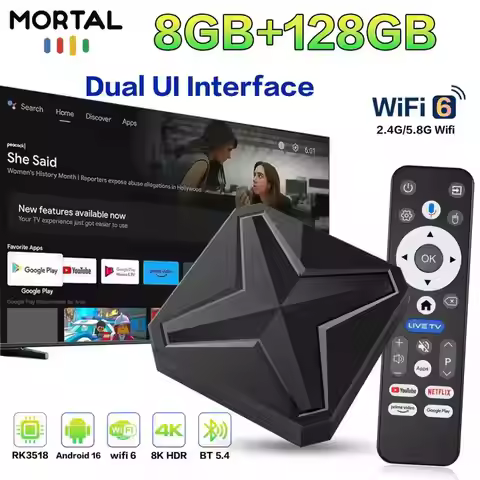 Smart TV Box Android 16.0 Google Voice RK3518 8G RAM 128GB ROM Dual WIFI 2.4G 5.8G 4K H.264 BT5.0 Q1