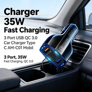 3 Port Car Charger USB QC 3.0 Fast Car High Power Type-C Charger