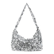 กระเป๋าสะพายข้างสีเงิน Shiny Sequins Y2K Hot เด็กผู้หญิง High Fashion Shoulder Crossbody Bag for Wom