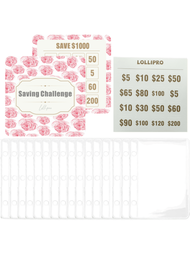 三環小型裝訂袋（3*2英寸）,16片袋,附$500/$1000儲蓄挑戰卡和錢貼紙