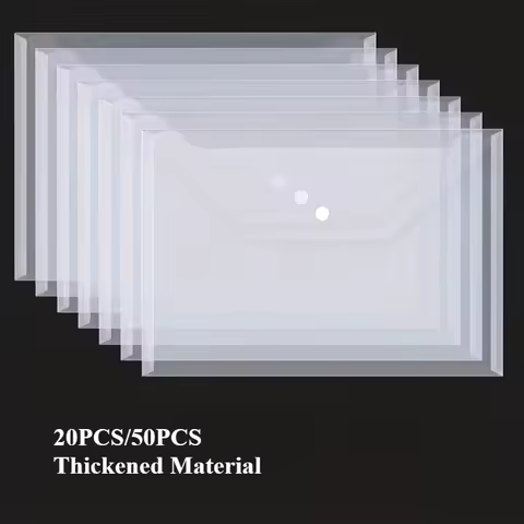 20pcs/50pcs, Plastic Envelope, Transparent Reusable Envelope File Folder with Buttons, A4 Size, for 