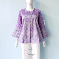 Shanaya Batik Blus Sheila Dusty Pink biru ungu Batik Cap Garutan blouse kerja atasan wanita modern