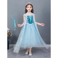 Frozen夏季女童藍色披風公主裙