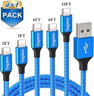 Sagmoc Type C Charger Cord Blue Update Premium Nylon Braided Rapid Charging Cable 5 Pack 10FT 2X6FT