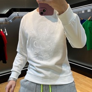 เสื้อฮู้ดผ้าฝ้ายผสมปักลายปีมังกรสีแดงสำหรับผู้ชาย ทรงสลิมฟิต แขนยาว ปกติ ฤดูใบไม้ร่วง/ฤดูหนาว สไตล์เ