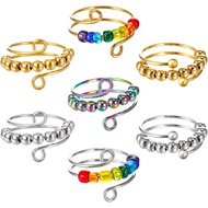 7 Pieces Anxiety Ring For Wn, Adjustable Fidget Ring Anti Anxiety Ring with Beads Rotatable Fidget R
