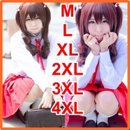 ชุดนักเรียนญี่ปุ่นแขนยาว ไม่โป๊ ชุดนักเรียนกระโปรงแดง พร้อมส่งทันที 3XL-6XL #กปแดงแขนยาว