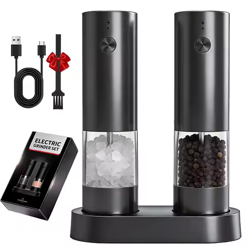 Electric Salt and Pepper Grinder Set USB Rechargeable Electric Adjustable Coarseness Pepper Grinder 