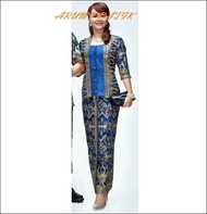 SETELAN ROK BLOUSE / BAJU / SERAGAM KANTOR WANITA BATIK 1465 BIRU