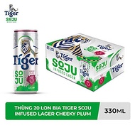 Nồng độ cồn 4% - Thùng 20 Lon Bia Tiger Soju Infused Lager Cheeky Plum (vị Soju Mận) 330ml