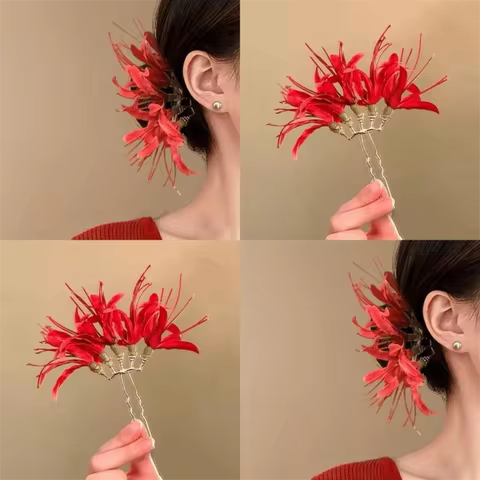 Elegant Large Flower Hair Stick Bohemian Simulation Flower Hanfu Hair Stick Bohemian Style Fairy Tha
