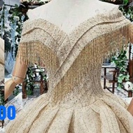 Sabrina Model luxury wedding gown / gold wedding gown with luxurious glamorous sequin pearls