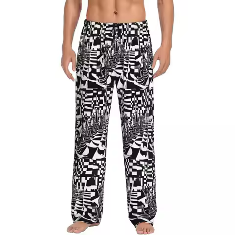 Custom Chess Board Pajama Pants Men Chess Game Lounge Sleep Stretch Sleepwear Bottoms with Pockets