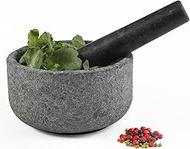 Koville African Natural Granite Mortar and Pestle Set, Stone Grinder Bowl for Guacamole, Salsa, Pill Crusher, Spice, Herb, Garlic, Nut, Heavy Duty Grinder for Kitchen(Angola Silver Black)