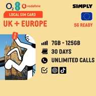SIMPLY  UK  | EE, Vodafone, o2 | 30 Days | Total: 7GB - 125GB Data | Local UK SIM Card