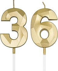 36th & 63rd Birthday Candles for Cake, Gold Number 36 63 3D Diamond Shaped Candle Birthday Decoratio