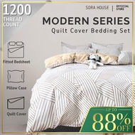 SORA Hotel Quilt Cover Bedsheet Set Cadar Fitted Sarung Comforter Sarung Bantal Single Queen A#1
