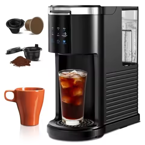 Single Serve Coffee Maker 2 in 1 K Cup Pods Ground Coffee 6 to 14 Oz Brew Sizes 40oz Removable Water