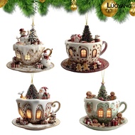[Luo] 4 Pcs 2D Acrylic Christmas Ornament Cup Shaped Hot Cocoa Hanging Ornaments Snow Village House 