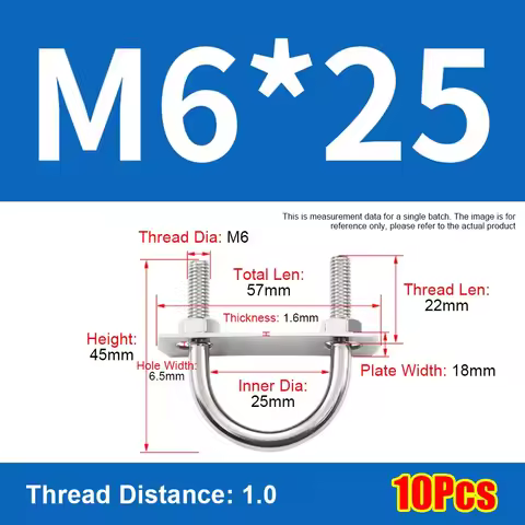 1Set Durable 304 Stainless Steel M6 Round Tube Clamp With Baffle Screws Round Bolt Right Angle U-bol