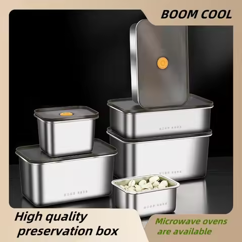 304 Stainless Steel Crisper, Lunch Box, Sealed Leak-proof Bento Box, Refrigerator Freezer Storage Bo