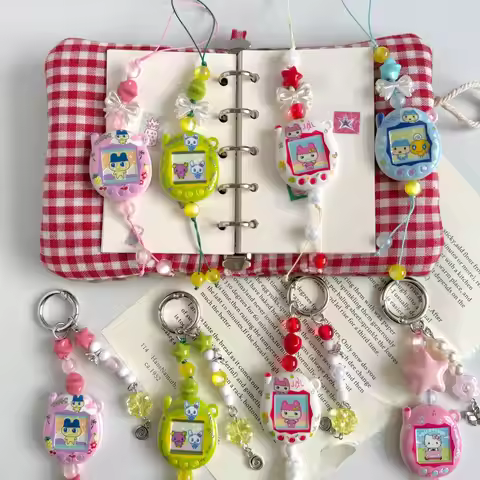 Kawaii Tamagotchi Beaded Pendant Multicolor Mix Bead Key Chain Phone Strap Sweet Ins Style Bag Acces