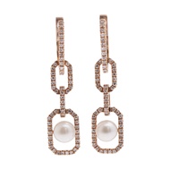 SHAY 750PG 鑽石珍珠耳環，18K 玫瑰金材質，鑲嵌鑽石和珍珠，近乎全新。 1576 [二手]