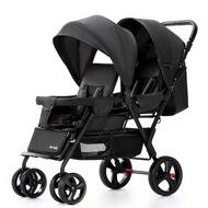 （in stock）Twin Baby Stroller Lightweight Foldable Sitting and Lying Double Baby Stroller Front and Rear Seat Two-Child Stroller