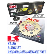 MCS Sprocket Set Kawasaki KR150 Rantai RK 415 KLO O-Ring Chain Gold F13-16 29-38 Motor Accessories K
