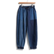 江戶勝 日系 男裝 拼接布紋丹寧錐形束口褲(原藍磨) #褲子#牛仔