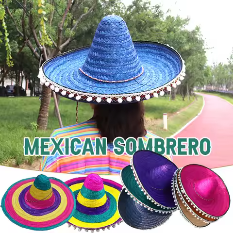 Mexican Sombrero Hat Colorful Felt Fiesta Large Sombrero Hat with Ball Fringe for Fiesta Mexican The