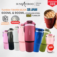 SUNDAYEROO Tumbler With Handle 600ML 900ML Thermos Flask Water Bottle Tahan Sejuk 316 Stainless Stee