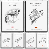 Formula 1 Imola Monaco Track Circuit Canvas Painting F1 Wall Art Nordic Poster Aesthetic ,No Frame C