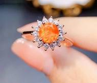 橘色歐泊戒指，墨西哥火歐泊戒指，歐泊銀戒指，天然橘色歐泊