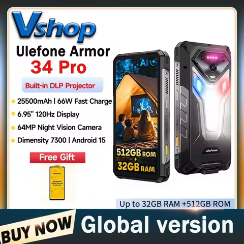 Ulefone Armor 34 Pro 5G AI Rugged Phone 32GB+512GB 25500mAh 6.95" Built-in Projector 120Hz Android 1