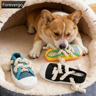 FOREVERGO Squeaky Canvas Shoe Shape Dog Chew Toy with Bell Knot Bite Resistant Teeth Cleaning Intera
