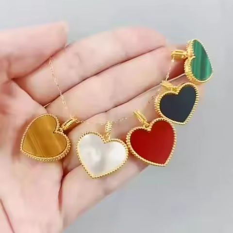 Real 18K Gold Heart Necklace Pendant Natural Agate Shell Pendant Pure AU750 Fine Jewelry Gift for Wo