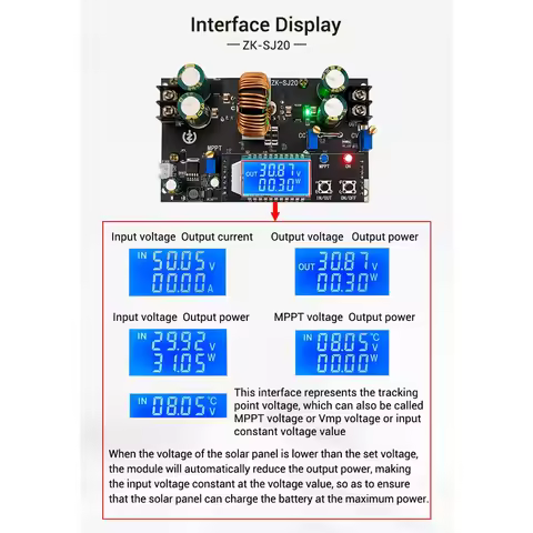 ABZZ-ZK-SJ20 Automatic Step Up Down Module MPPT Buck Boost Converter Adjustable Board With LCD Displ