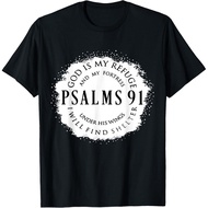 Men's cotton T-shirt Christian Bible Verse Psalms 91 God is My Refuge My Fortress T-Shirt