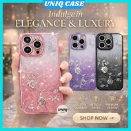 IPH 15 16 17 Pro Plus Pro Max Glitter Gradient Rose Flower Elegant Shockproof Soft Phone Case Casing