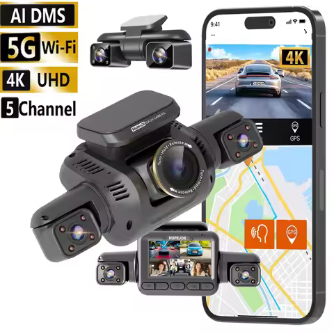 HUPEJOS 360° V8 Ultra-5CH 4K Dash Cam With AI Driver Monitor System DMS Built-in GPS WiFi Night Visi