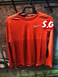 S.G NIKE MEDALIST DRY 慢跑 運動 健身 排汗 長袖 上衣 反光 橘紅色 男款 891425-634